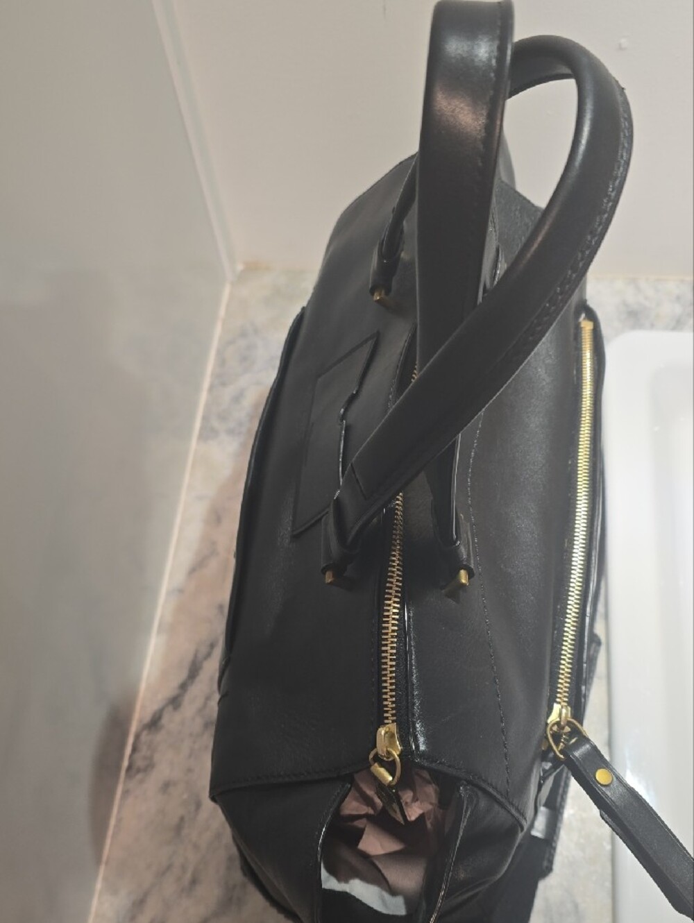 Reed Krakoff Large Black Leather Shoulder Tote with Gold Hardware - Picture 11 of 16